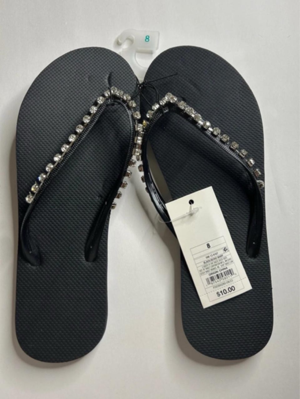 Black Flip Flop Sandals With Rhinestone Size 8 NWOT